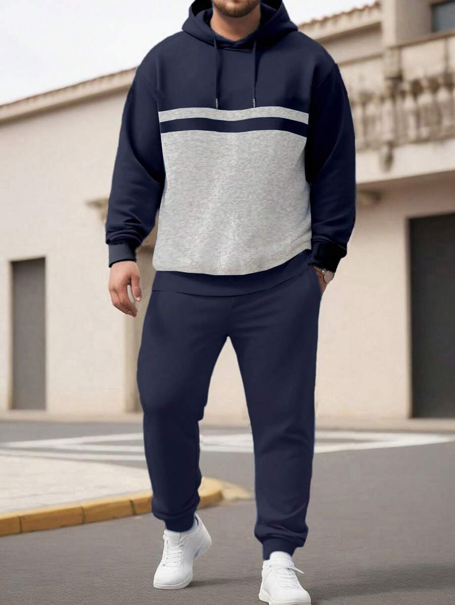 Manfinity Dauomo 2 sztuki/zestaw męski plus size modny zestaw bluz i spodni w bloki kolorów