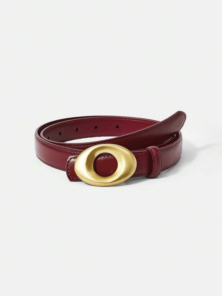 MOTF PREMIUM 1PC WOMEN'S BASIC OVAL BUCKLE CASUAL BELT, SUITABLE FOR DAILY COMMUTE - Burgundy - View 1