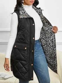 SHEIN Lady 女士休闲黑色无袖冬季外套 - 黑色 - 查看 1