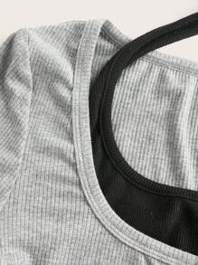 SHEIN EZwear Kontrastfärgad stickad dam Casual turtleneck långärmad T-shirt med knäppning, vår och höst - Grå - Visa 3