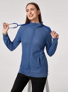 TaskEZ Chaqueta casual de uniforme de atención médica con cremallera frontal, cuello alto y manga larga de un solo color