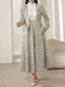 Modelyn 2 件套女士优雅荷叶边下摆夹克和裙子套装，适合秋季 2 件套 - 彩色 - 查看 6