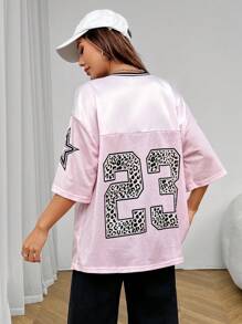 SHEIN PETITE 粉色网眼女式印花 T 恤 Jersey Street Girl - 粉色 - 查看 2