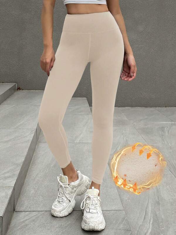 DAZY Women Casual Solid Color High Waist Fleece Leggings, Autumn/Winter