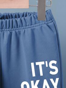 SHEIN Explorewe Tween Boy Casual Sweatshirt Set With Matching Color Backpack, Outfit For Daily Wear - Blue - View 4