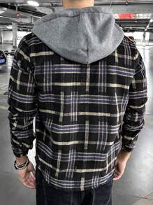 Manfinity Hypemode 男士格子纽扣连帽夹克，适合休闲户外活动，男士法兰绒夹克，男士格子夹克，男士连帽法兰绒，男士休闲夹克 - 彩色 - 查看 2