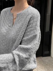DAZY Women's V-Neck Oversized Long Sleeve Solid Color Casual Sweater For Fall/Winter - Light Grey - View 4