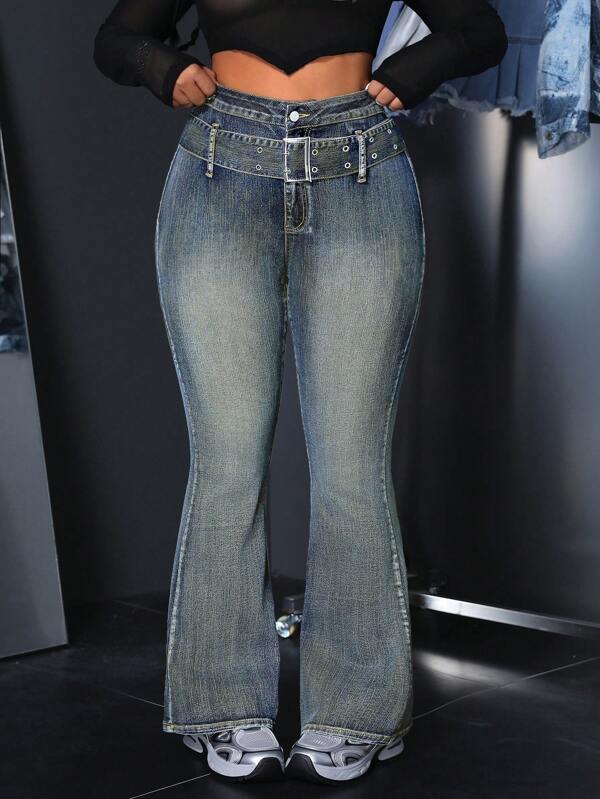 SHEIN ICON Plus Size Knoopsluiting Voorkant Slim Fit Casual Denim Jeans