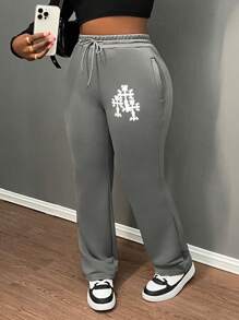 Slaydiva Pantalones de chándal informales con estampado de cruz y cordón en la cintura, para otoño
