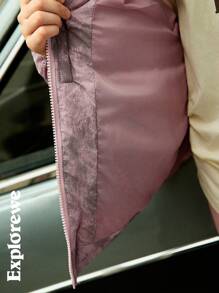 SHEIN Tween Girls Urban Casual Style Colorblock Ink Painting Print Padded Coat With Hood, Comfortable & Warm, Suitable For Daily Wear & Streetwear For Girls, 10-16 Years Old - Multicolor - View 9