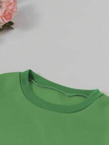 女士休闲简约假日元素小精灵、蜘蛛网、南瓜图案保暖圆领卫衣，新年红色 - 綠色 - 查看 3