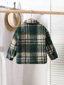 Young Boy Plaid Thickened Lapel Jacket,Back-To-School Autumn Career Day Casual College Style Pockets Adjustable Cuffs Comfortable Breathable Outerwear - Multicolor - View 2