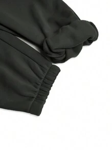 Aesthetic Post 男士休闲字母印花宽松抽绳连帽衫和运动裤套装，秋季 - 灰色 - 查看 3