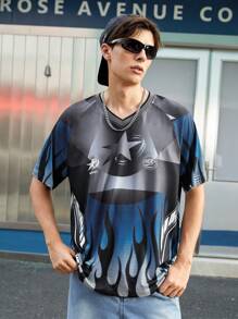 Manfinity Sport Corelite 男友风男士全身印花圆领短袖运动T恤，夏季 - 彩色 - 查看 4