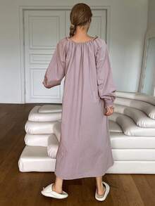 DAZY Váy ngủ tay bồng xếp nếp nhún bèo dễ thương - Bụi tím - Xem 2