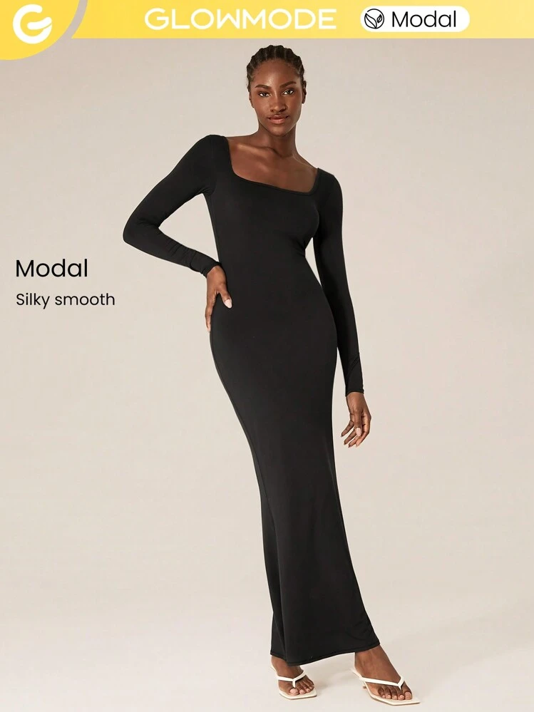 GLOWMODE Modal Long Sleeve Fishtail Maxi Dress SHEIN USA