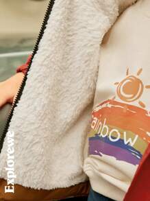 SHEIN Parka avec poches blocs de couleurs et patchwork, doublée thermique, pour jeune fille, pour l'hiver