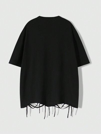 Street Life Men's Letter & Figure Print Distressed Effect T-Shirt, Casual Wear For Spring & Summer, 2000s Style