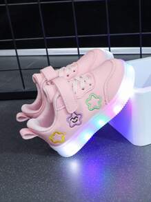 婴儿运动鞋，新款女童刺绣发光运动鞋，四季校园学生皮革休闲舒适软底防滑耐磨 - 粉色 - 查看 4