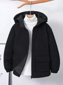 Parka con capucha de cremallera frontal, estampado de letra, estilo casual de calle para preadolescentes, unicolor grueso y cálido, adecuado para ir y venir, escuela, diario, viajes, deportes, temporadas de primavera/verano/otoño/invierno