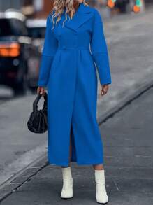 Chiquease 女士冬季纯色彼得潘领双排扣优雅大衣 - 藍色 - 查看 6