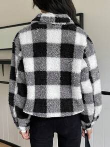 DAZY Plaid Fleece Loose Casual Short Jacket For Women, Autumn/Winter