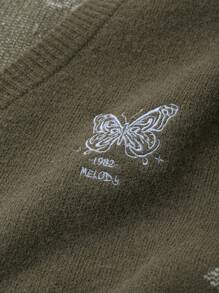 DAZY Maglione da uomo con scollo a V e abbottonatura, maniche lunghe, motivo jacquard, per l'autunno