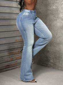 Slaydiva 前扣多口袋休闲牛仔裤，适合日常穿着 - 淺色水洗藍 - 查看 5