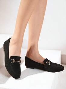 CUCCOO BIZCHIC 1pc Black Leather Gold Buckle Casual Loafers, Slip-On Shoe For Christmas And New Year Holiday Vibe Fall And Winter - Black - View 6