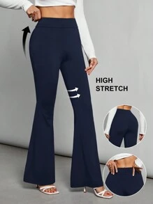 SHEIN Tall Quần ống loe bó cạp cao dệt kim màu đen dành cho nữ - Màu xanh hải quân - Xem 7