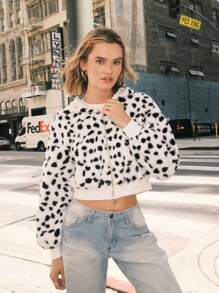 Muchica Leopard Fluffy Hooded Jacket For Women - Multicolor - View 1