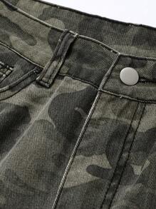 DAZY Loose Fit Flare Leg Long Jeans For Women, Camo Denim Pants