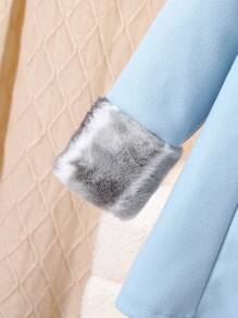 Tween Girl Casual Fluffy Patchwork Single Breasted Knitted Jacket With Hat & Bag - Blue - View 6