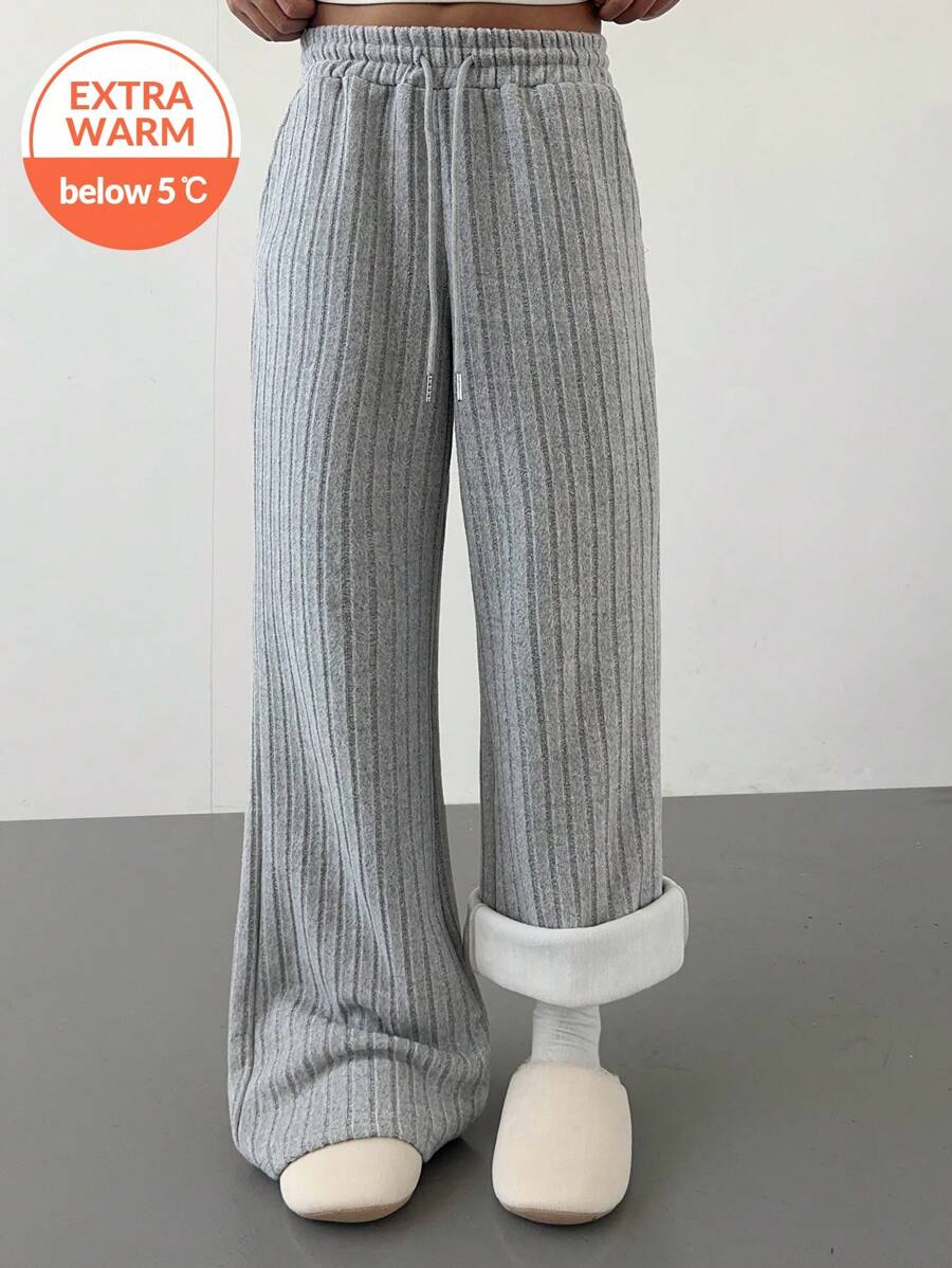 SHEIN BASICS Lässige gerade geschnittene Strickhose mit Streifen für Damen