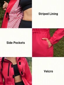 In My Nature Women Zipper Front Hooded Long Sleeve Casual Outdoor Jacket - Red - View 5