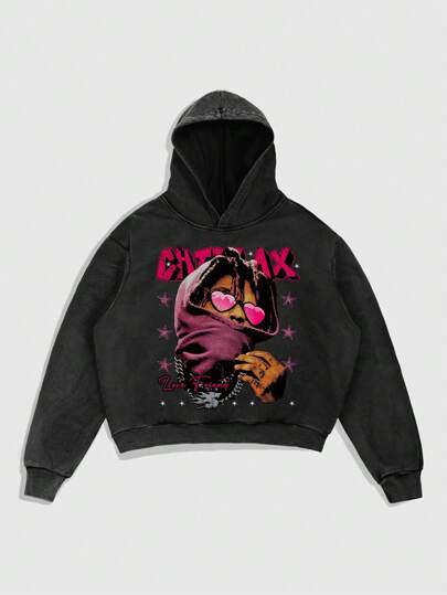 Street Life Snowflake Print Casual Everyday Wear Pullover Hoodie