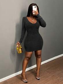 Slaydiva Women Casual Wide Neck Bodycon Dress