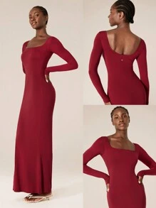 GLOWMODE Modal Long-Sleeve Red Fishtail Maxi Dress