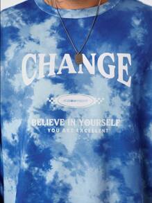 Mainfolk Plus Size Men Loose Fit Round Neck Long Sleeve Faux Tie-Dye Letter Knitted Sweatshirt, For Fall Winter - Multicolor - View 2