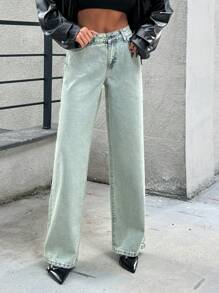 SHEIN Cottnline WOMEN WIDE LEG MID WAIST JEANS - Light Wash - View 1