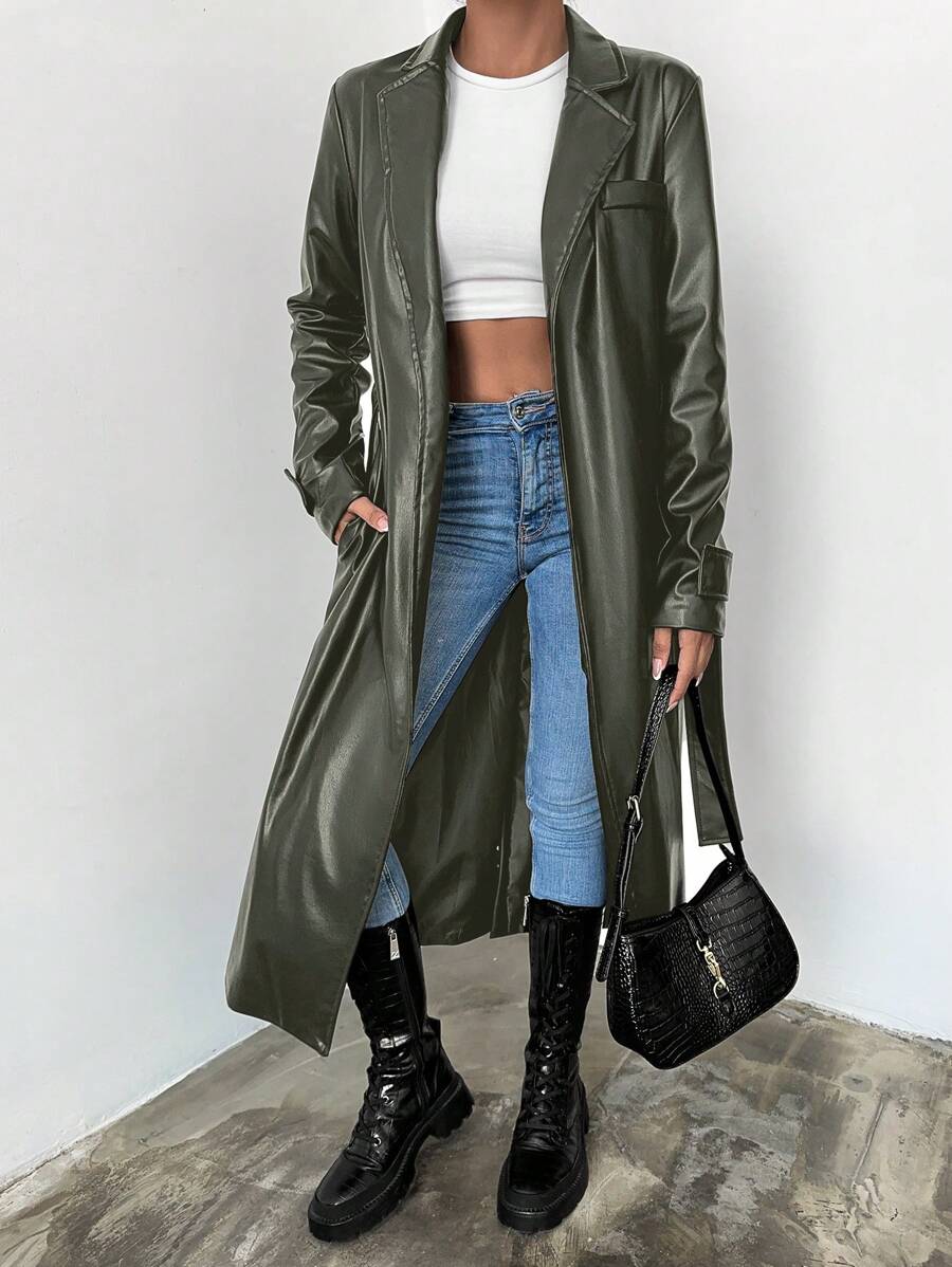 EURMUSE Lapel Neck Belted Trench Coat