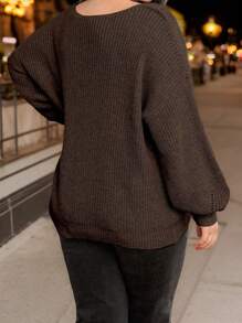 Calvaya 大码休闲纯色 V 领宽松毛衣，秋冬