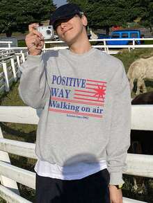 DAZY 1pc Men Letter Graphic Print Pullover Sweatshirt, Autumn - Grey - View 7