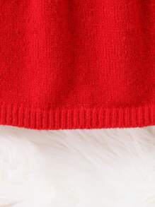 Young Girl Snowflake Pattern Round Neck Long Sleeve Ruffle Hem Sweater Dress For Autumn/Winter - Burgundy - View 7