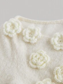 SHEIN MOD Áo len tay loe dệt kim hoa 3D lệch vai cho nữ, áo cánh mùa đông, áo len trắng - trắng - Xem 3