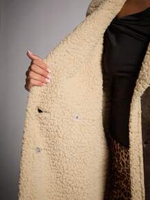 SHEIN BAE Áo khoác dài nữ dáng rộng cổ ve lật hai hàng cúc, lót bông mềm mại, thích hợp cho mùa thu đông, lễ Tạ ơn và các dịp công sở. - màu nâu - Xem 8