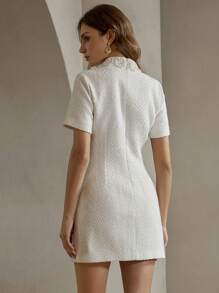 Anewsta 优雅中年女士圣诞蕾丝领纹理珍珠纽扣装饰连衣裙