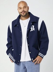 Manfinity VCAY 大码男士拼布领棒球夹克，适合秋冬季 - 彩色 - 查看 6