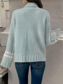 Chiquease Áo khoác cardigan kẻ sọc pha lông dê cho nữ, Thu/Đông - Nhiều màu - Xem 2