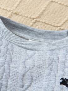 SHEIN Vintaside Kids Set da 2 pezzi per ragazzi: felpa girocollo a maniche lunghe con stampa cavaliere a cavallo, felpa in maglia a costine e pantaloni in jeans lavati, adatto per ritorno a scuola, autunno/inverno, Ognissanti, Natale